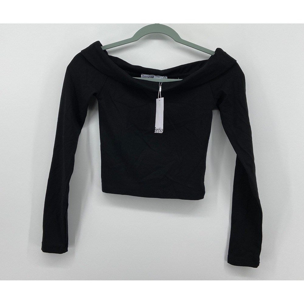 Bershka Womens Off The Shoulder Long Sleeve Crop Top Black Size S 7844/19/800/S